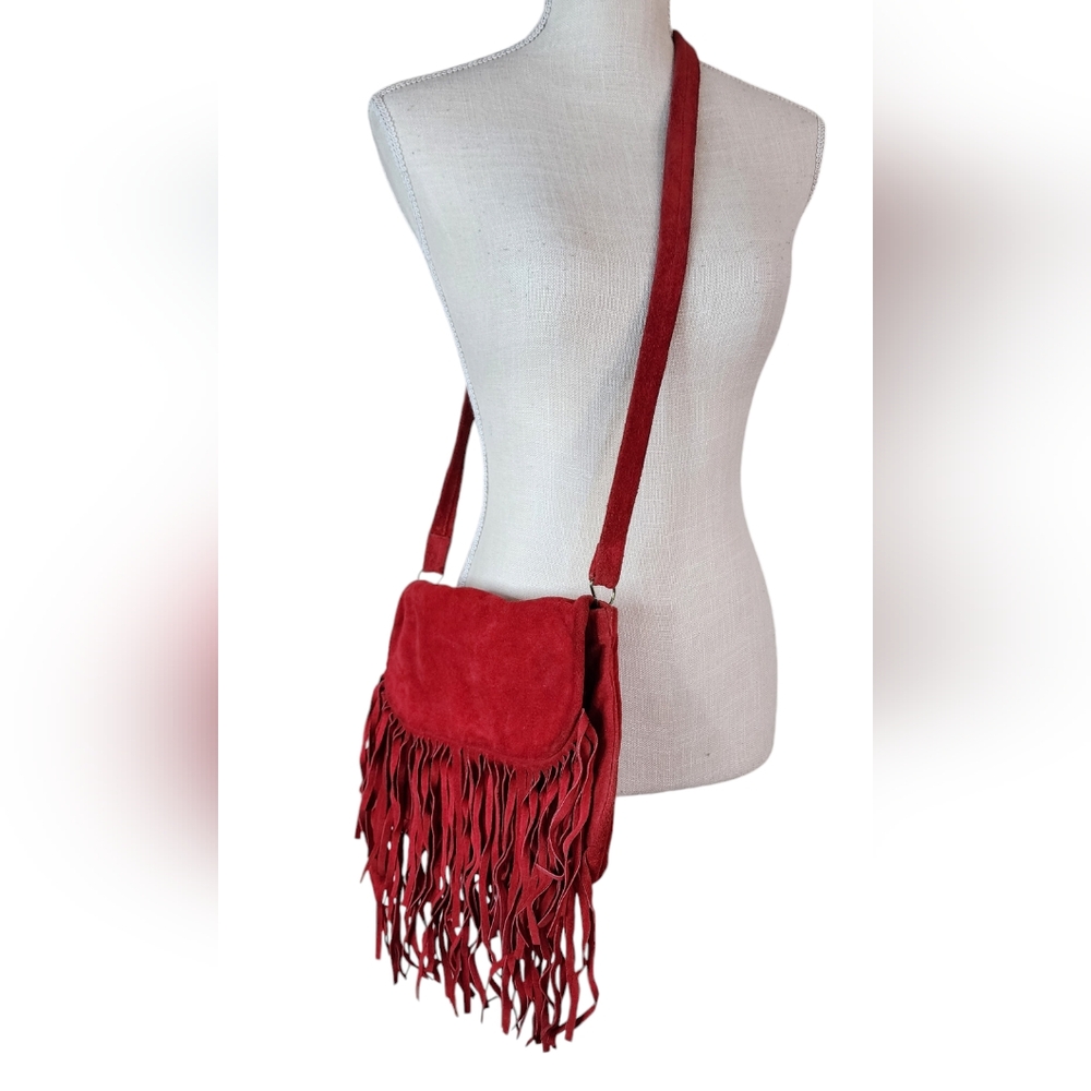 Vtg Suede Leather Fringe Reg Bag Mid Western Sport Togs USA - Picture 3 of 7